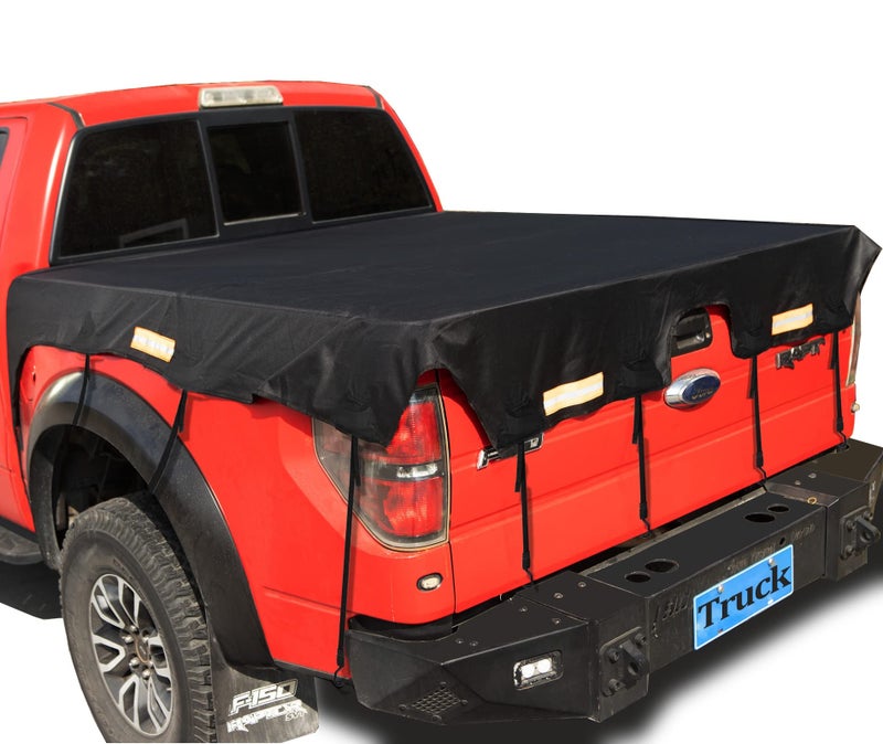 Coverify Upgraded Truck Bed Cover Short Bed (5.7â€² Box) for Ford F150/F150 Raptor Truck Bed Tarp Cover with Bungee Belts, Black Heavy Duty 600D Waterproof Oxford Cargo Tarp Cover - Image 1
